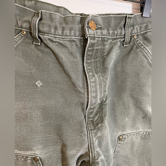 VTG Carhartt Double Knee Carpenter Pants Moss Green Distress 32x30 B01 MOS USA - Picture 4 of 12